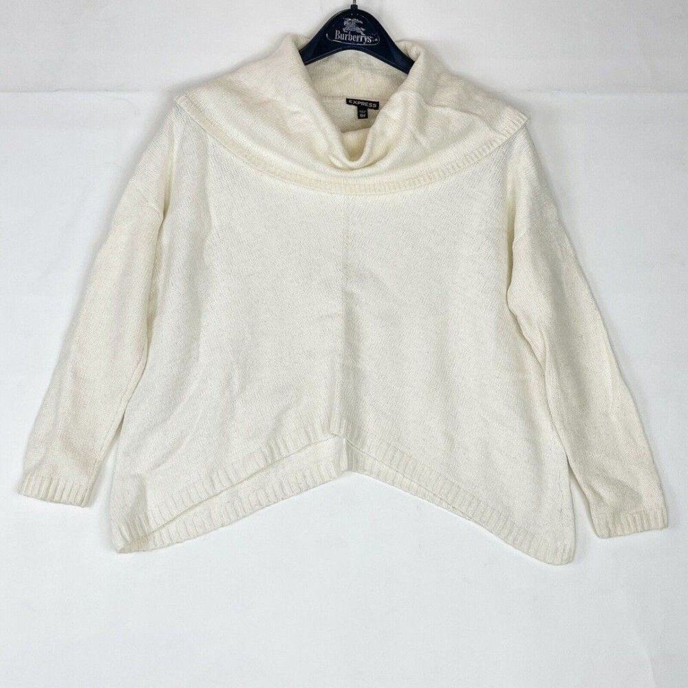 Express Women Cowl Neck Ivory Sweater XSmall azimetrical Long Sleeves